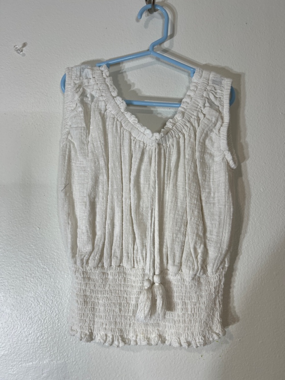 Ocean Drive White Textured Sleeveless Top 100% Cotton